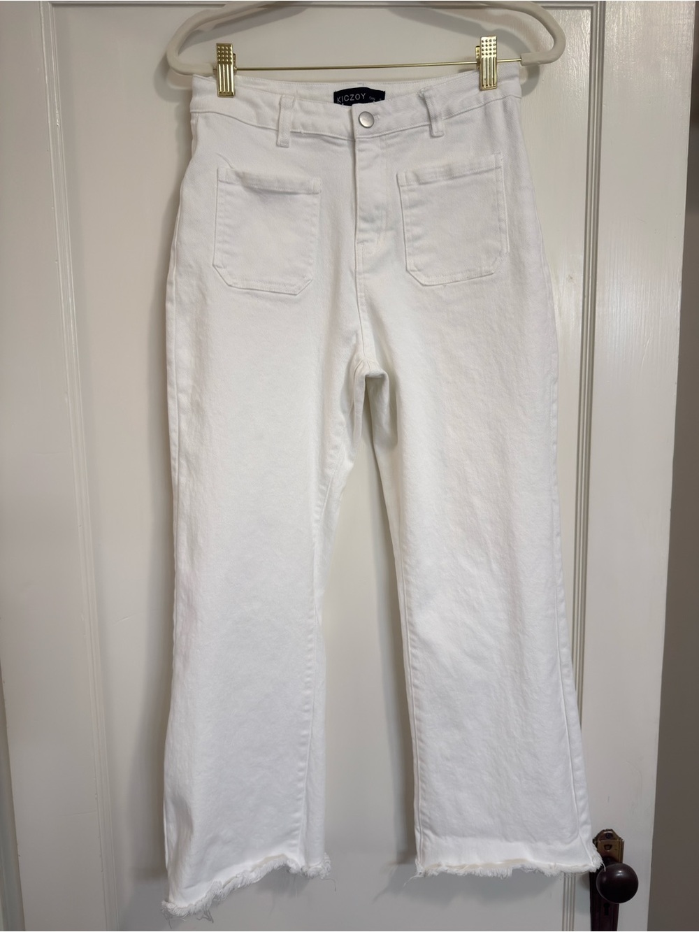 KHAITE White High-Rise Wide-Leg Jeans with Raw Hem